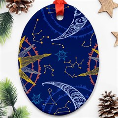 Sun Moon Seamless Star Blue Sky Space Face Circle Ornament (oval) by Mariart