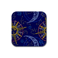 Sun Moon Seamless Star Blue Sky Space Face Circle Rubber Square Coaster (4 Pack)  by Mariart