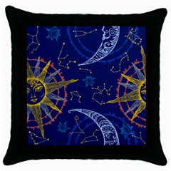 Sun Moon Seamless Star Blue Sky Space Face Circle Throw Pillow Case (black) by Mariart