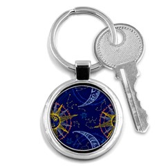 Sun Moon Seamless Star Blue Sky Space Face Circle Key Chains (round)  by Mariart