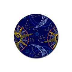 Sun Moon Seamless Star Blue Sky Space Face Circle Rubber Round Coaster (4 Pack)  by Mariart