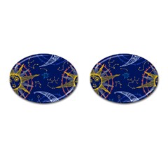 Sun Moon Seamless Star Blue Sky Space Face Circle Cufflinks (oval) by Mariart