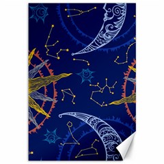 Sun Moon Seamless Star Blue Sky Space Face Circle Canvas 12  X 18   by Mariart