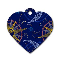 Sun Moon Seamless Star Blue Sky Space Face Circle Dog Tag Heart (one Side) by Mariart