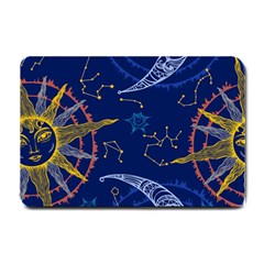 Sun Moon Seamless Star Blue Sky Space Face Circle Small Doormat  by Mariart