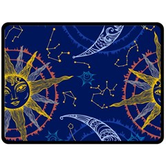 Sun Moon Seamless Star Blue Sky Space Face Circle Fleece Blanket (large)  by Mariart