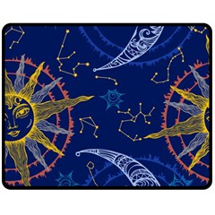 Sun Moon Seamless Star Blue Sky Space Face Circle Fleece Blanket (medium)  by Mariart