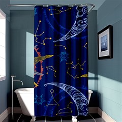 Sun Moon Seamless Star Blue Sky Space Face Circle Shower Curtain 36  X 72  (stall) 