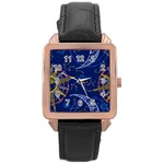 Sun Moon Seamless Star Blue Sky Space Face Circle Rose Gold Leather Watch  Front