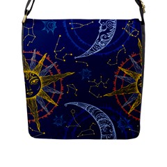 Sun Moon Seamless Star Blue Sky Space Face Circle Flap Messenger Bag (l) 