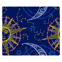 Sun Moon Seamless Star Blue Sky Space Face Circle Double Sided Flano Blanket (small)  by Mariart