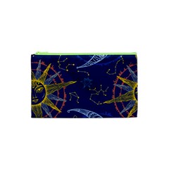 Sun Moon Seamless Star Blue Sky Space Face Circle Cosmetic Bag (xs) by Mariart