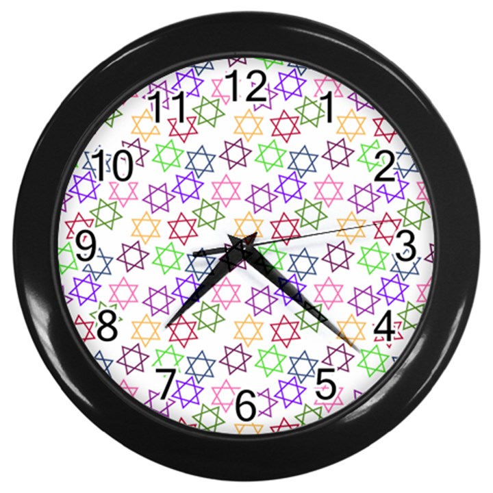 Star Space Color Rainbow Pink Purple Green Yellow Light Neons Wall Clocks (Black)