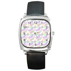 Star Space Color Rainbow Pink Purple Green Yellow Light Neons Square Metal Watch by Mariart