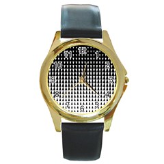 Triangle Black White Wave Chevron Round Gold Metal Watch