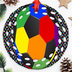 Team Soccer Coming Out Tease Ball Color Rainbow Sport Ornament (round Filigree) by Mariart