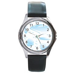 Water Drops Bubbel Rain Blue Circle Round Metal Watch by Mariart