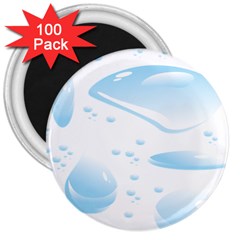 Water Drops Bubbel Rain Blue Circle 3  Magnets (100 Pack)