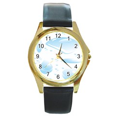 Water Drops Bubbel Rain Blue Circle Round Gold Metal Watch