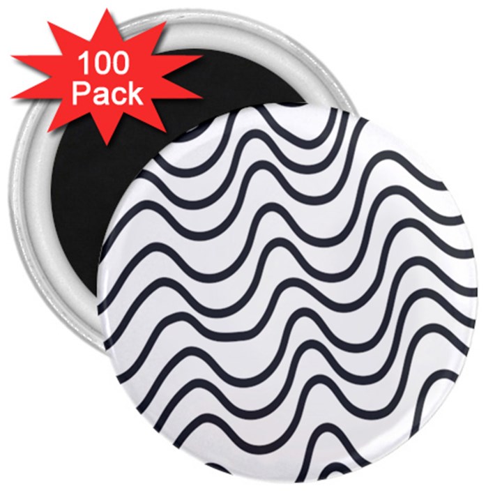 Wave Waves Chefron Line Grey White 3  Magnets (100 pack)