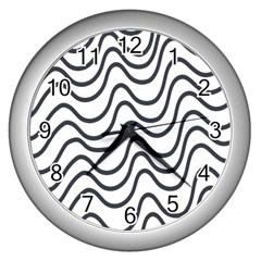 Wave Waves Chefron Line Grey White Wall Clocks (silver) 