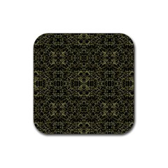 Golden Geo Tribal Pattern Rubber Coaster (square)  by dflcprints