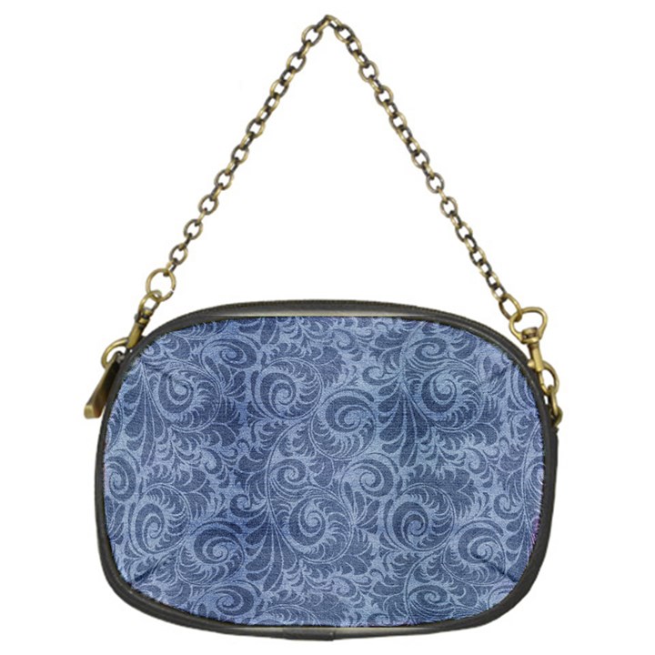 Blue Romantic Flower Pattern Denim Chain Purses (One Side) 