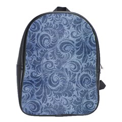 Blue Romantic Flower Pattern Denim School Bags(large)  by Ivana