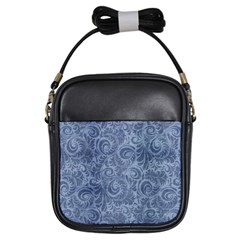 Blue Romantic Flower Pattern Denim Girls Sling Bags by Ivana