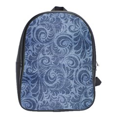 Blue Romantic Flower Pattern Denim School Bags (xl) 