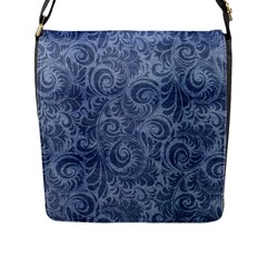 Blue Romantic Flower Pattern Denim Flap Messenger Bag (l)  by Ivana