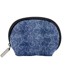 Blue Romantic Flower Pattern Denim Accessory Pouches (small) 