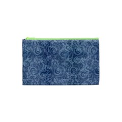 Blue Romantic Flower Pattern Denim Cosmetic Bag (xs) by Ivana