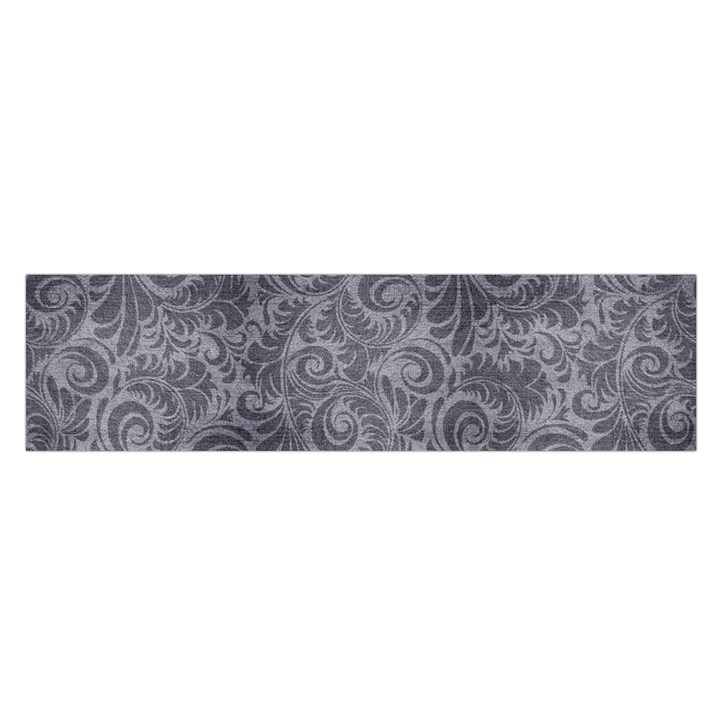 Grey Romantic Flower Pattern Denim Satin Scarf (Oblong)