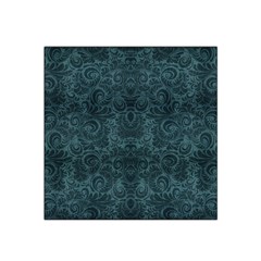 Teal Romantic Flower Pattern Denim Satin Bandana Scarf