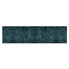 Teal Romantic Flower Pattern Denim Satin Scarf (oblong) by Ivana