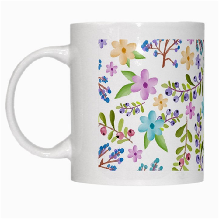 Twigs and floral pattern White Mugs