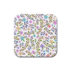 Twigs And Floral Pattern Rubber Square Coaster (4 Pack) 