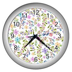 Twigs And Floral Pattern Wall Clocks (silver)  by Coelfen