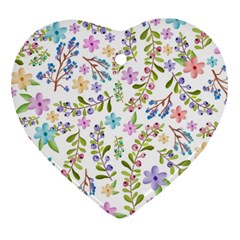 Twigs And Floral Pattern Heart Ornament (two Sides) by Coelfen