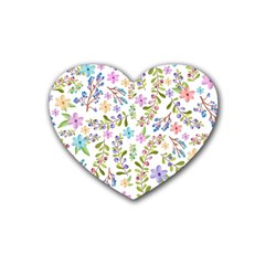 Twigs And Floral Pattern Rubber Coaster (heart)  by Coelfen