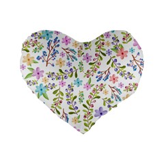 Twigs And Floral Pattern Standard 16  Premium Heart Shape Cushions by Coelfen