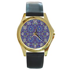 Colorful Ethnic Design Round Gold Metal Watch by dflcprints