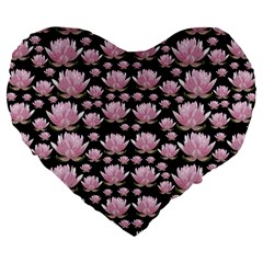 Lotus Large 19  Premium Flano Heart Shape Cushions by ValentinaDesign