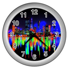 City Panorama Wall Clocks (silver)  by Valentinaart