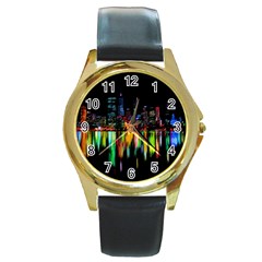 City Panorama Round Gold Metal Watch by Valentinaart