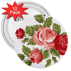 Flower Rose Pink Red Romantic 3  Buttons (10 Pack)  by Nexatart