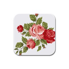 Flower Rose Pink Red Romantic Rubber Square Coaster (4 Pack)  by Nexatart