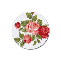 Flower Rose Pink Red Romantic Rubber Coaster (round)  by Nexatart