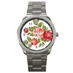 Flower Rose Pink Red Romantic Sport Metal Watch Front